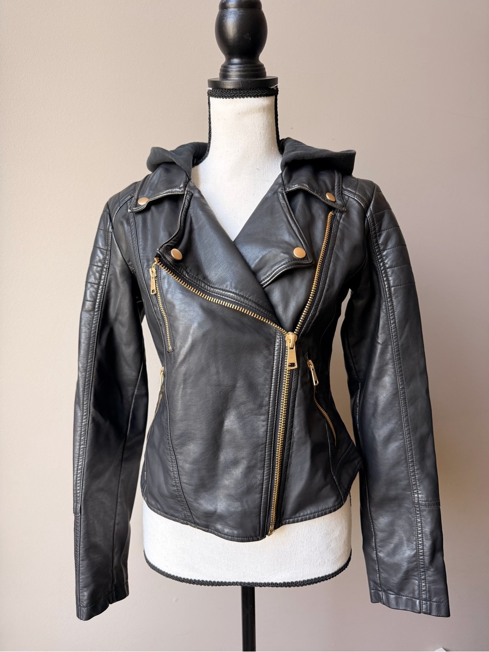 NWT Free People We The Free Hooded Vegan Leather Moto Jacket Black XS